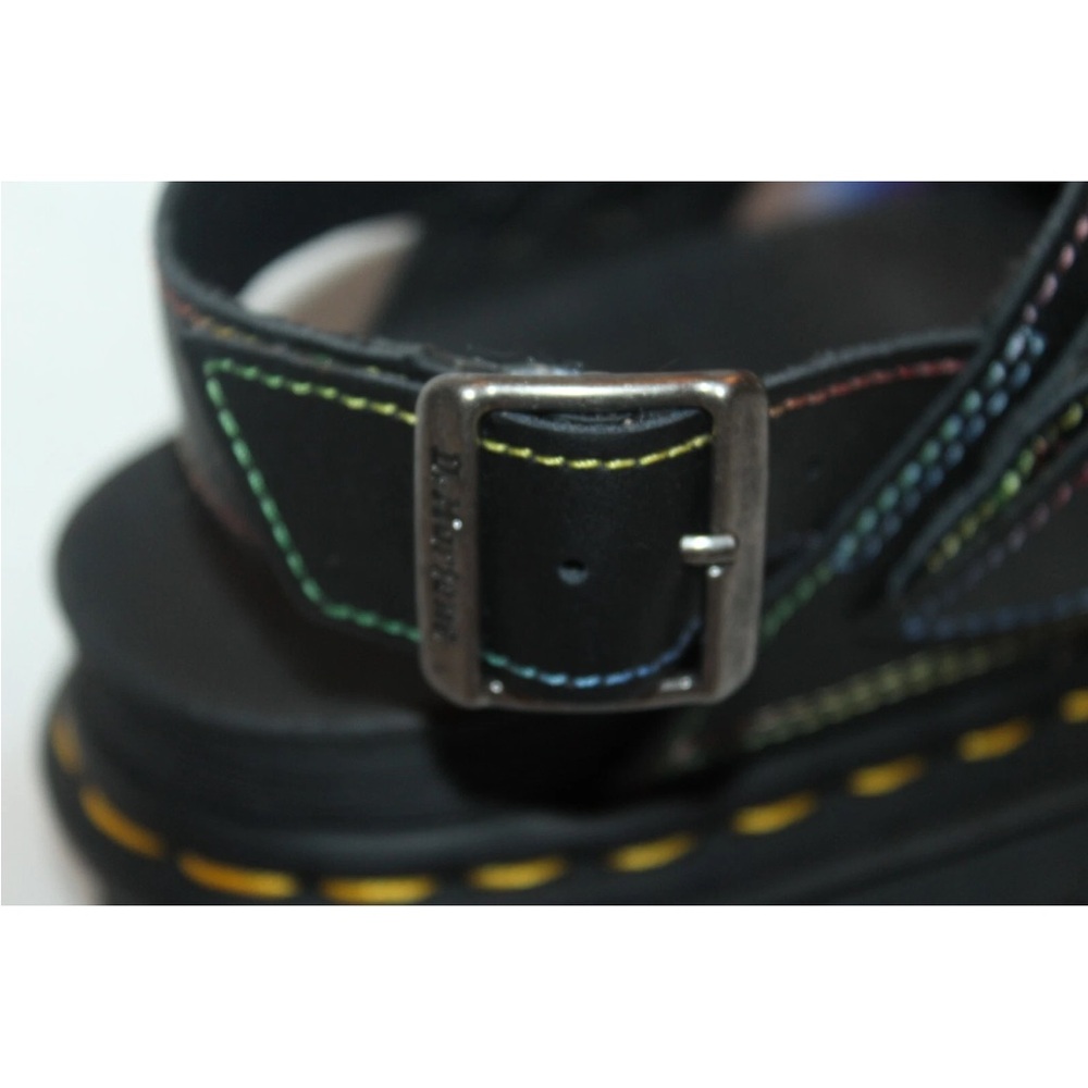 NEW! Dr. Martens Black Sandals with Multicolor Fur - Picture 4 of 11